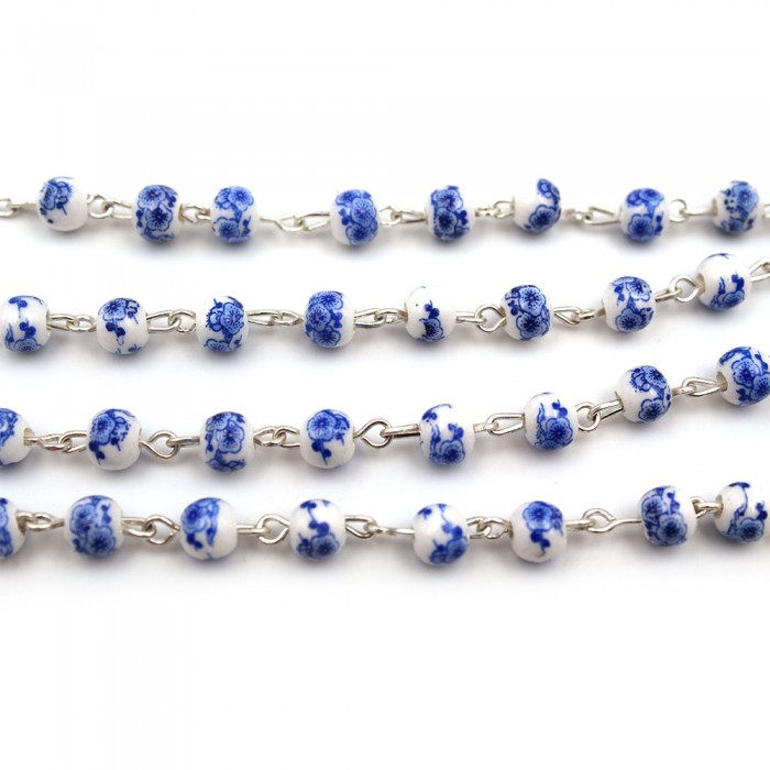 Chapelet grains céramique bleu