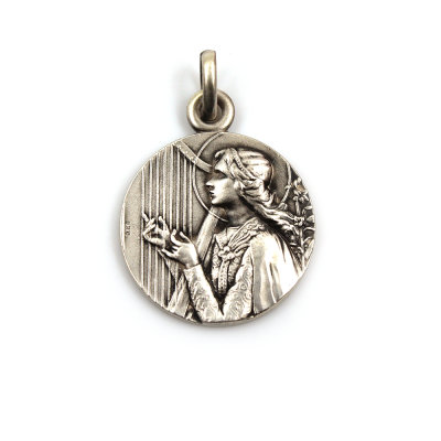 Medal angel playing the harp