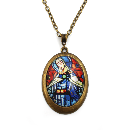 Collier médaillon ovale art déco, Vierge