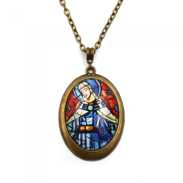 Collier médaillon ovale art déco, Vierge