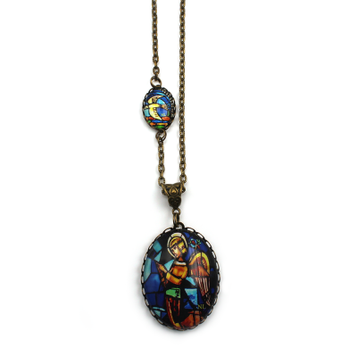 Collier 2 cabochons Ange et Colombe