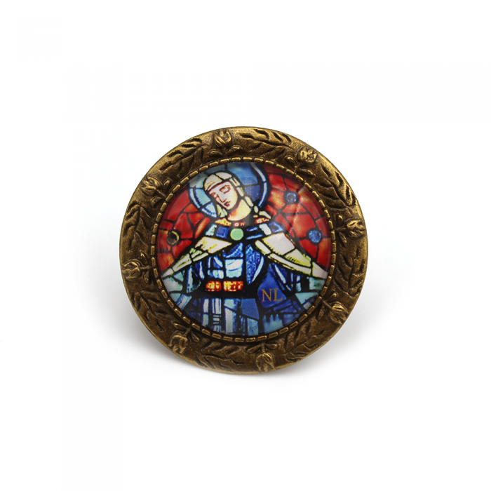 Bague ronde cabochon, contour décor floral, Vierge