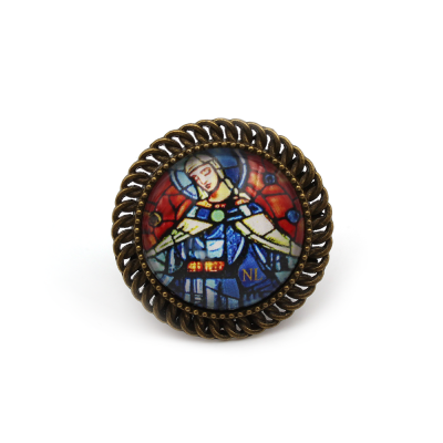Bague ronde cabochon, contour tressé, Vierge
