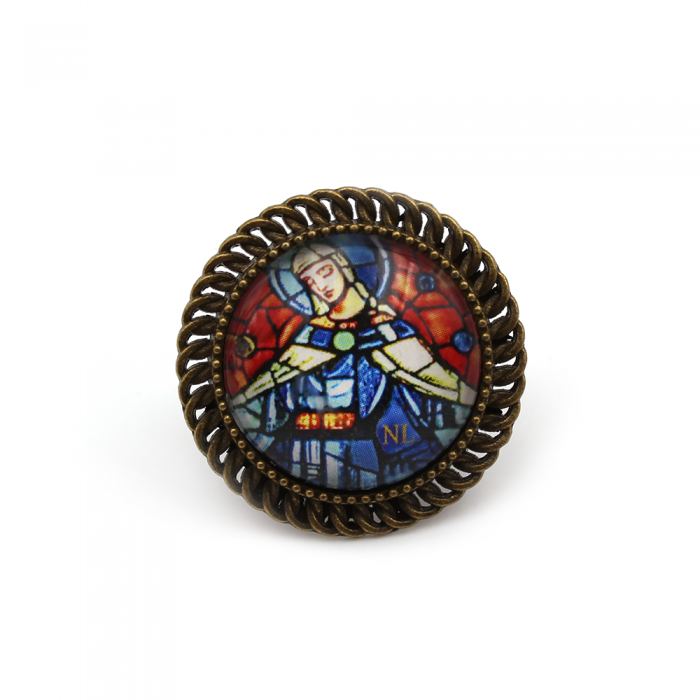 Bague ronde cabochon, contour tressé, Vierge