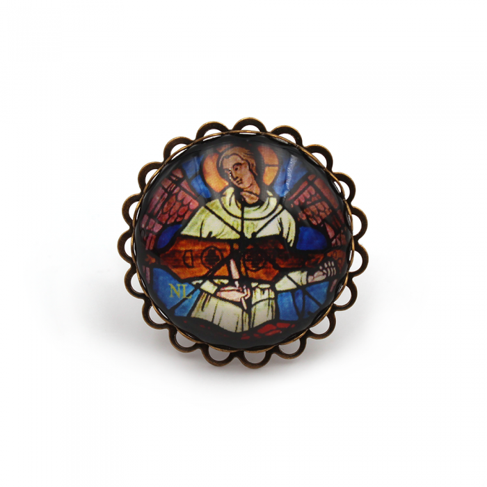Bague ronde cabochon, contour dentelé, Ange