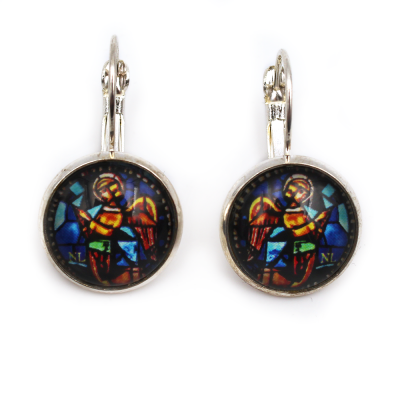 Boucles d'oreilles dormeuses rondes, argenté, Ange