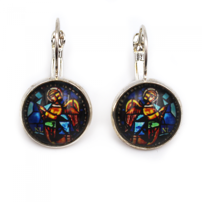 Boucles d'oreilles dormeuses rondes, argenté, Ange