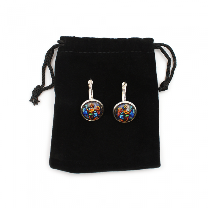 Boucles d'oreilles dormeuses rondes, argenté, Ange