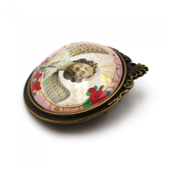 Broche, Ange au sourire et roses rouges