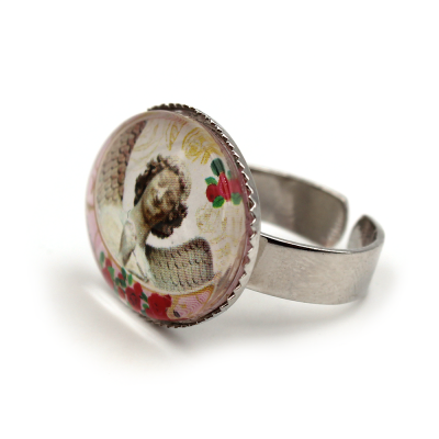 Bague Ange au sourire et roses rouges