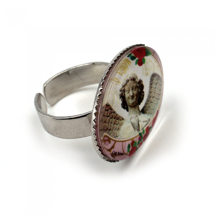 Bague Ange au sourire et roses rouges