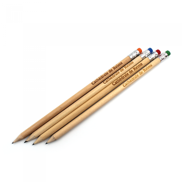 Set of wooden pencils, erasers 4 colors