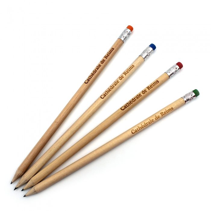 Set of wooden pencils, erasers 4 colors