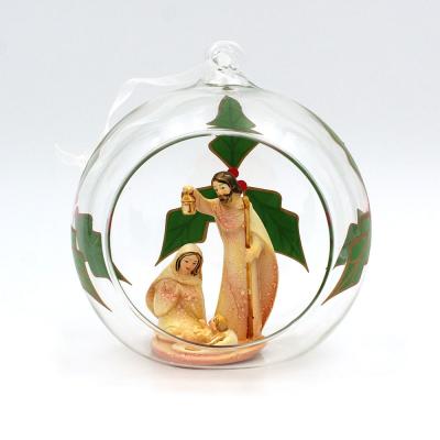 Nativity color in glass ball holly decorations