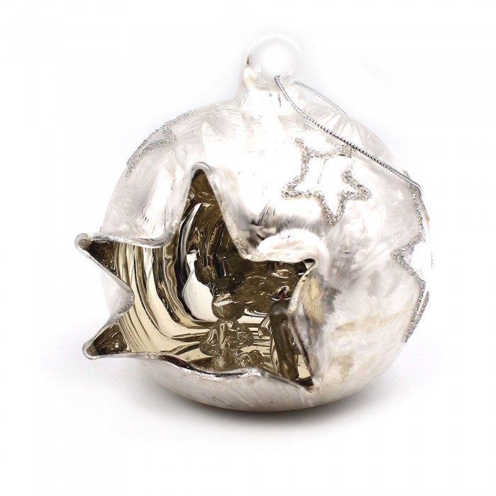 Nativité en verre dans boule verre argent