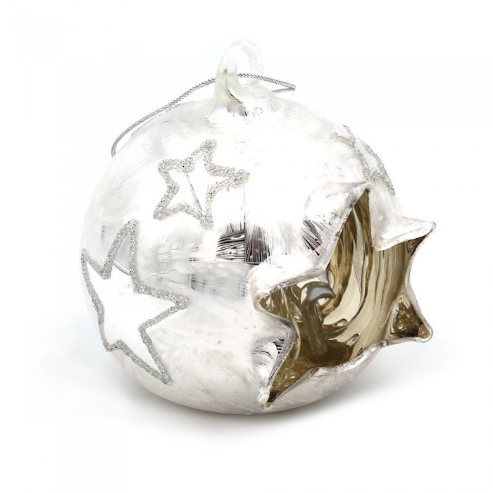 Nativité en verre dans boule verre argent