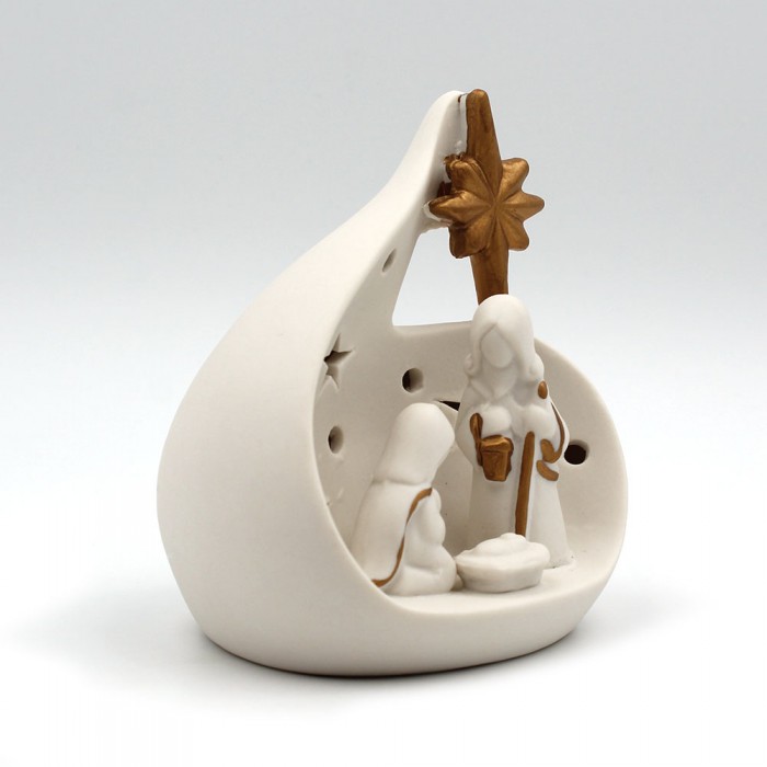 Nativité céramique blanche et or