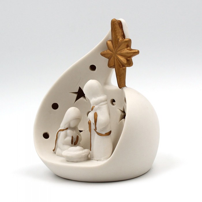 Nativité céramique blanche et or