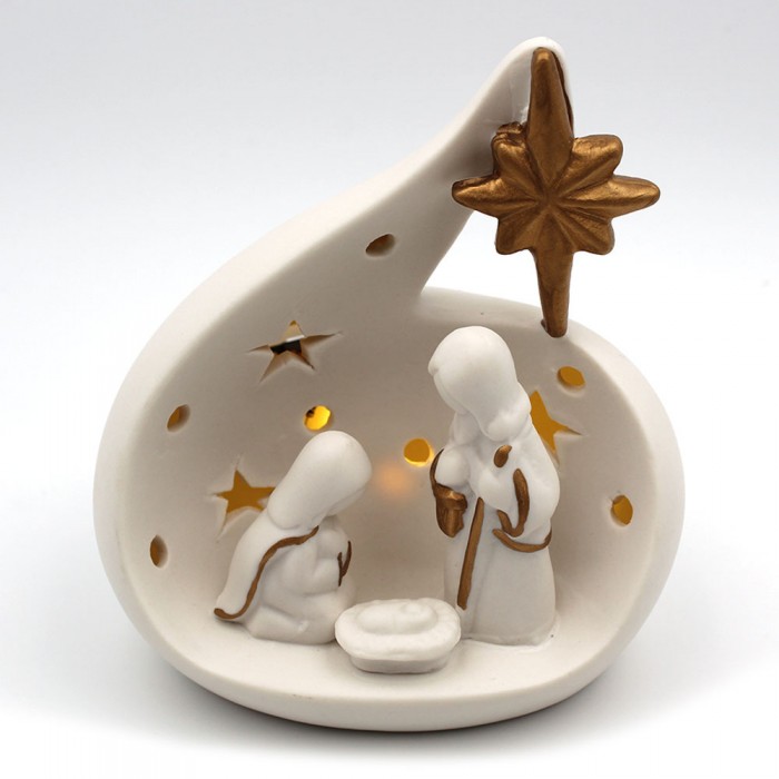 Nativité céramique blanche et or