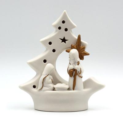 White and gold ceramic Christmas tree nativity