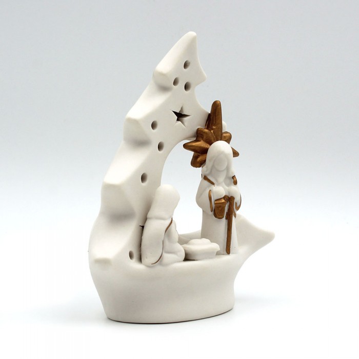 Nativité sapin céramique blanche et or