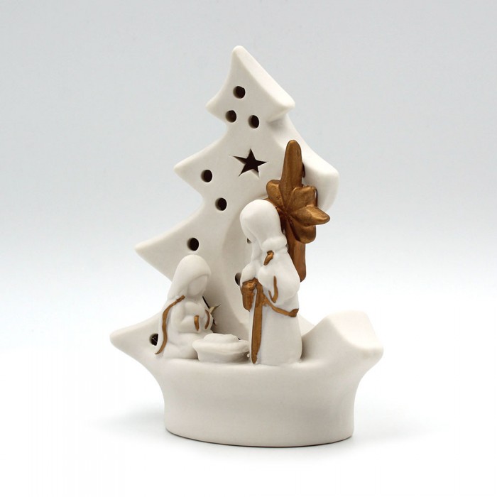 Nativité sapin céramique blanche et or