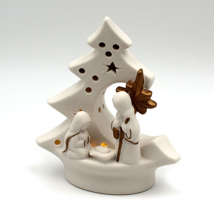 Nativité sapin céramique blanche et or