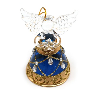 Ange en verre robe bleue et or