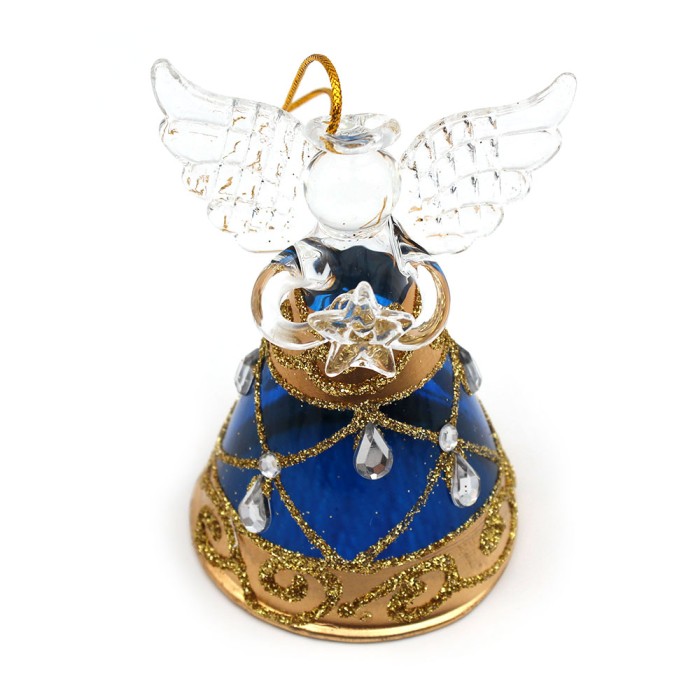 Ange en verre robe bleue et or