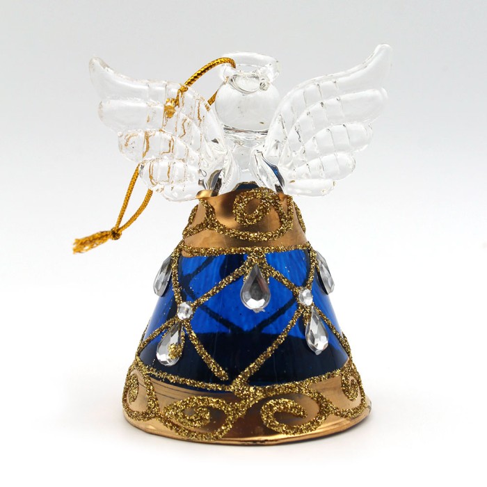 Ange en verre robe bleue et or