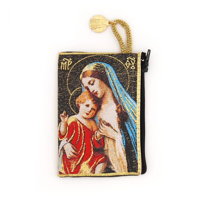 Virgin and Child icon pouch, black background
