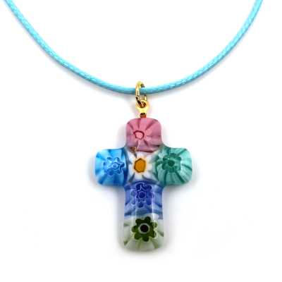 Croix de Murano cordon turquoise