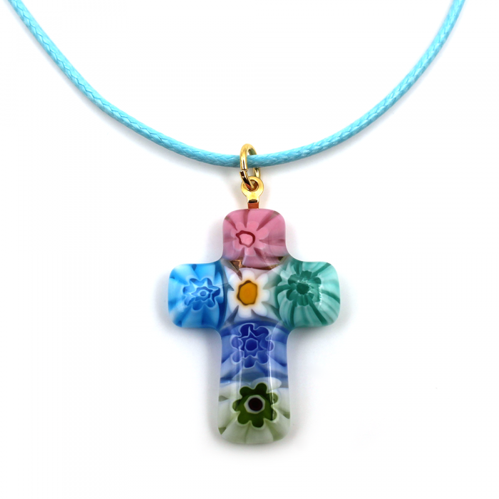 Murano cross with turquoise cord