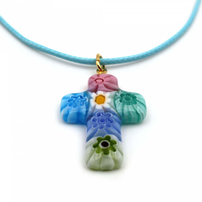 Croix de Murano cordon turquoise