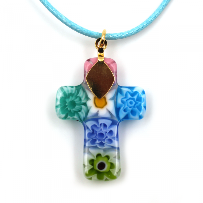 Croix de Murano cordon turquoise