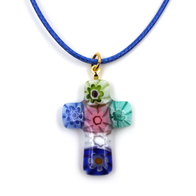 Croix de Murano cordon bleu