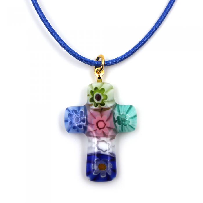 Croix de Murano cordon bleu