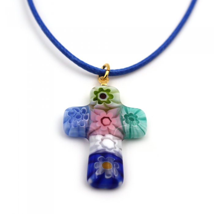 Croix de Murano cordon bleu