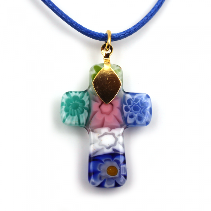Croix de Murano cordon bleu