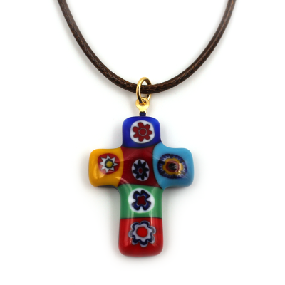 Croix de Murano cordon marron