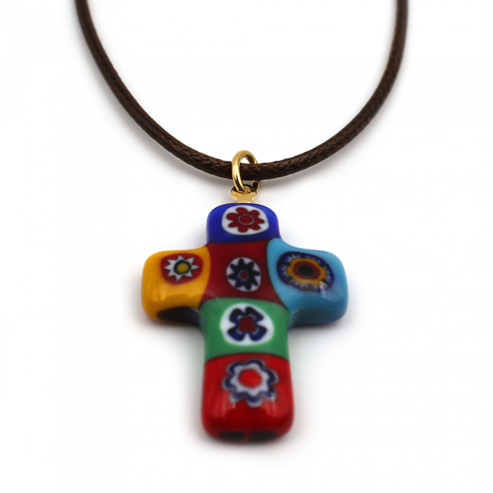 Croix de Murano cordon marron