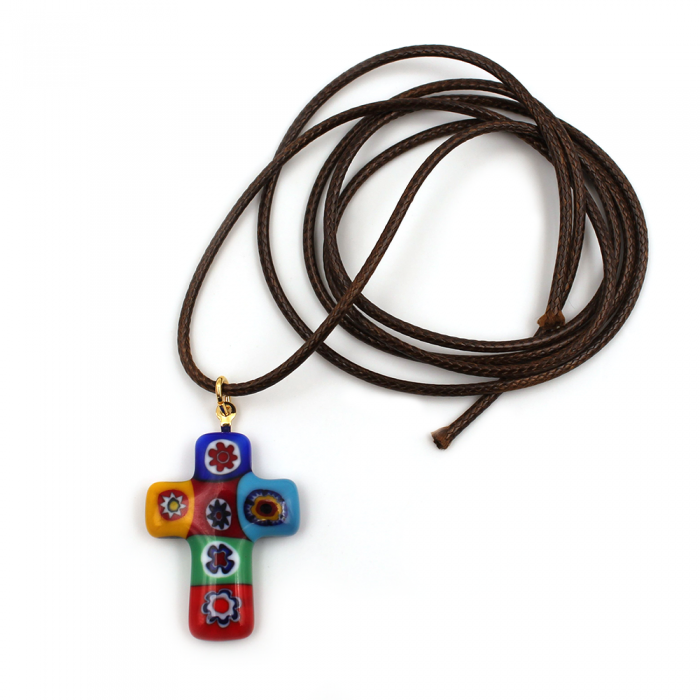 Croix de Murano cordon marron