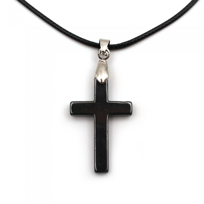 Croix hématite sur cordon