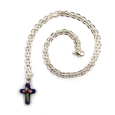 Croix en cloisonné, coloris bleu
