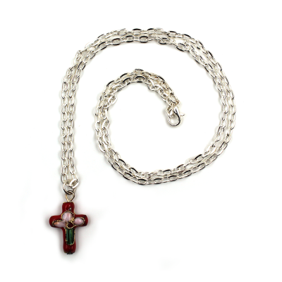 Croix en cloisonné, coloris rouge