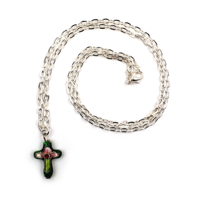 Croix en cloisonné, coloris vert