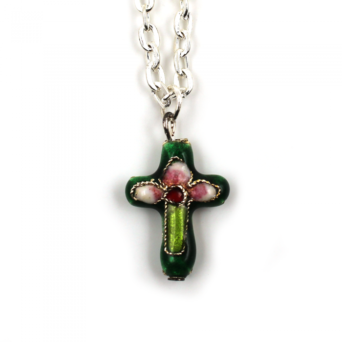 Croix en cloisonné, coloris vert