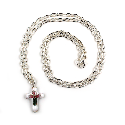 Croix en cloisonné, coloris blanc
