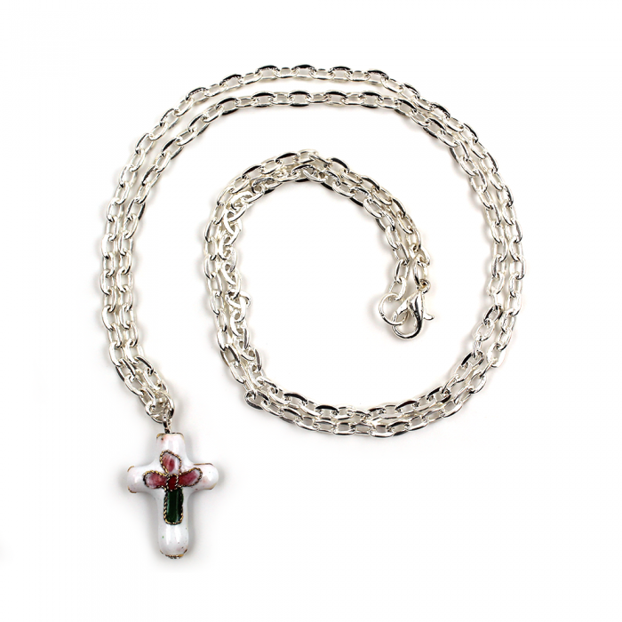 Croix en cloisonné, coloris blanc