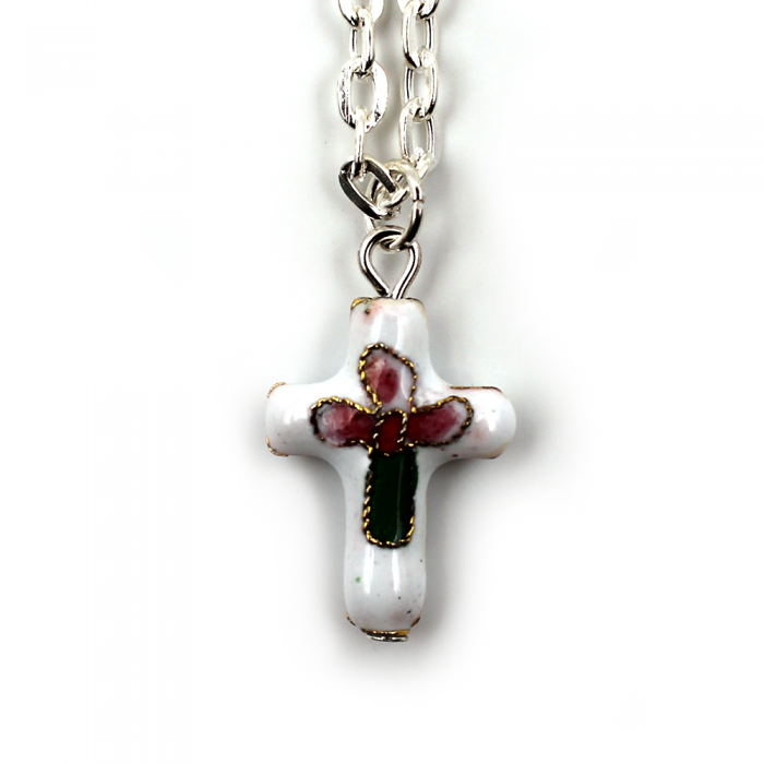 Croix en cloisonné, coloris blanc